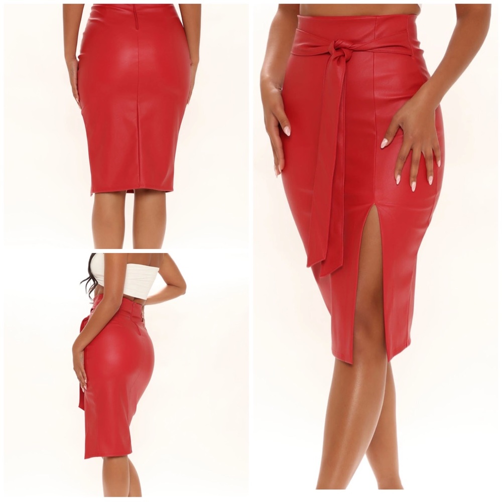 Faux Leather Midi Skirt - Red Fashion Nova